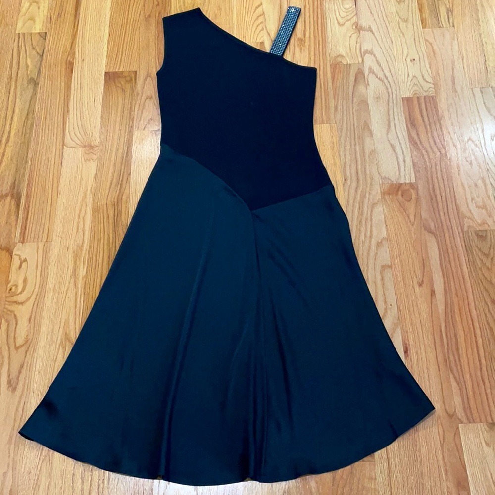 Formal Black Dress with Rhinestone Embellished Shoulder Strap - Picture 4 of 6